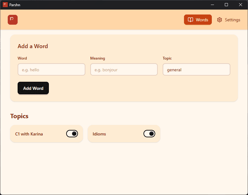 VocabPing desktop app screenshot